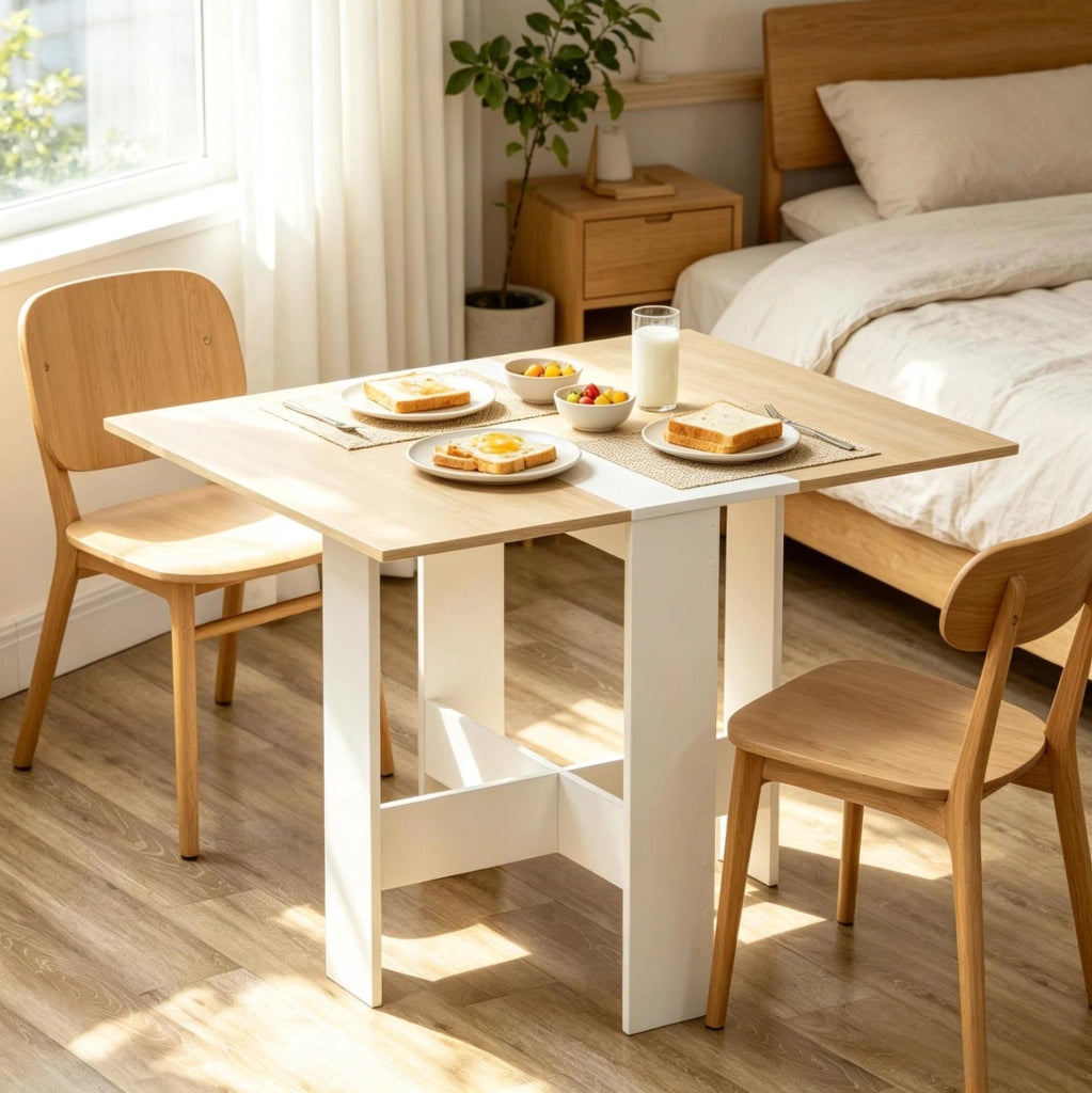 Tavolo pieghevole da cucina in MDF rovere e bianco 103x76x74 cm