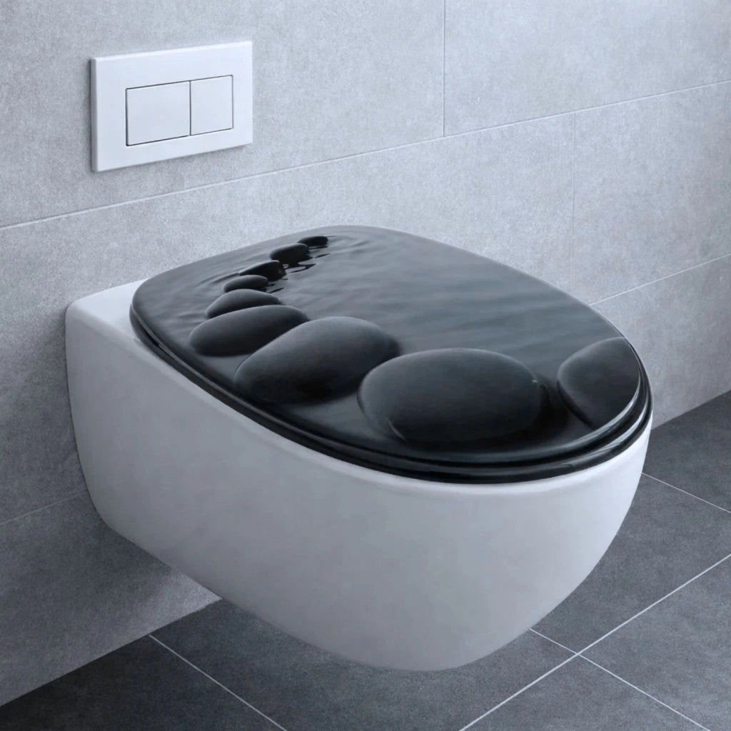 Sedile wc copri vater universale frizionato fantasia in mdf chiusura rallentata *** fantasia stones on water, confezi...