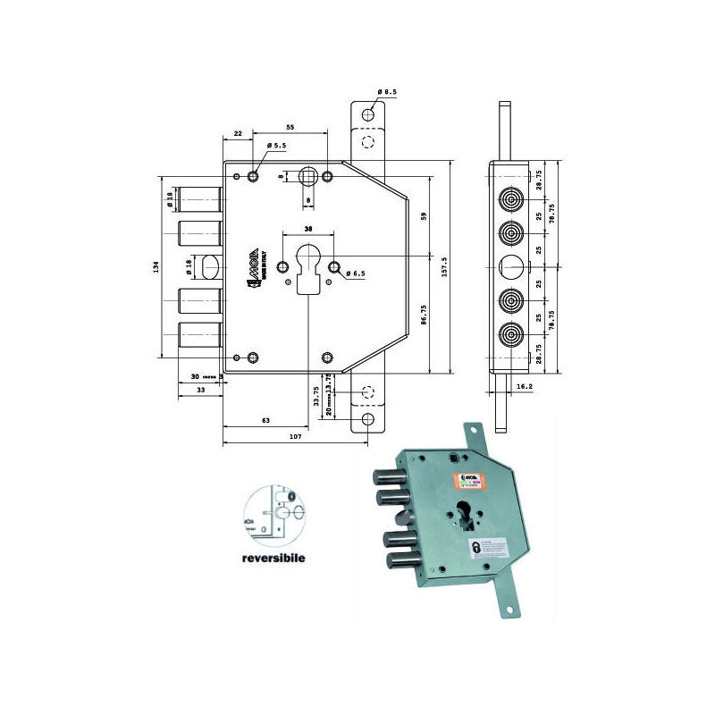 Serratura Sic.Triplice Dx Cil. E63 Rco654/250 Moia