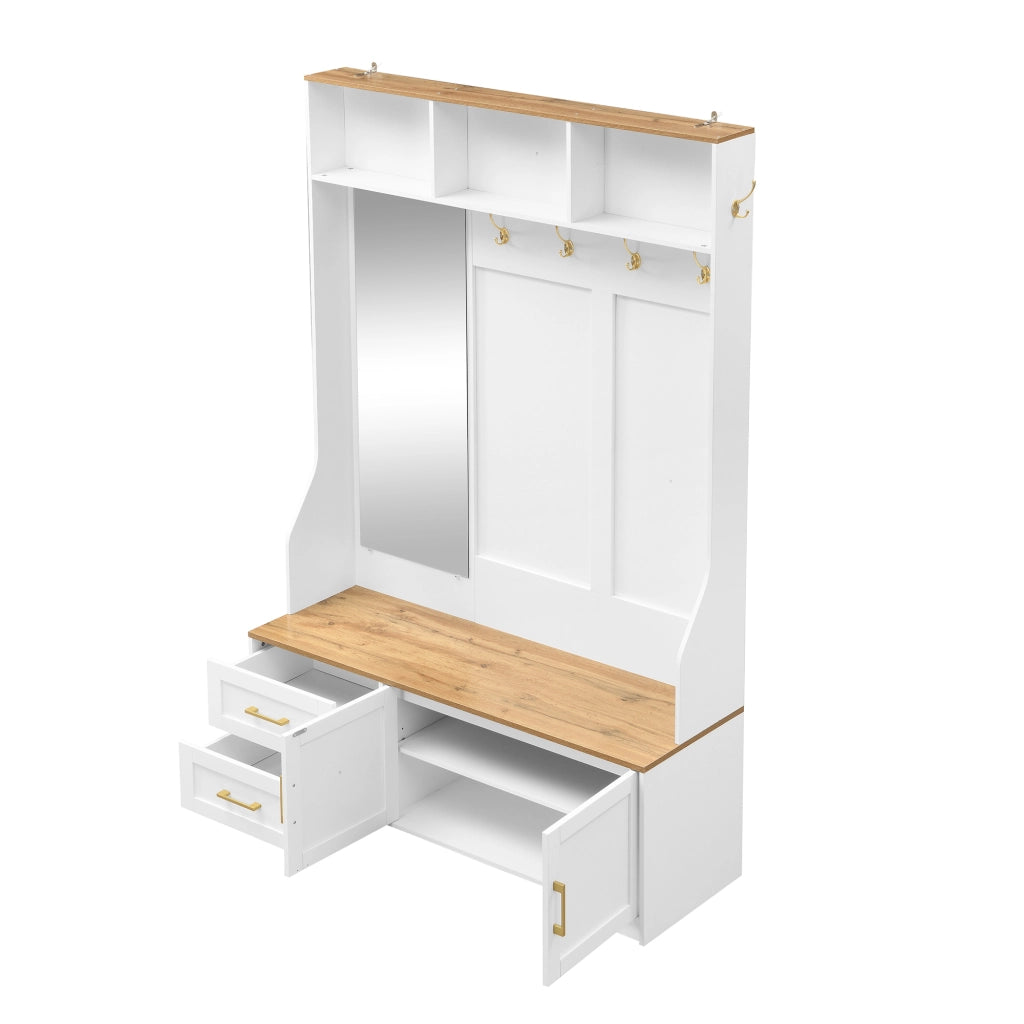 Mobile da Ingresso con 2 Ante; 2 Cassetti; Specchio; Ganci e LED per Corridoio in MDF 120 x 40 x 187 cm