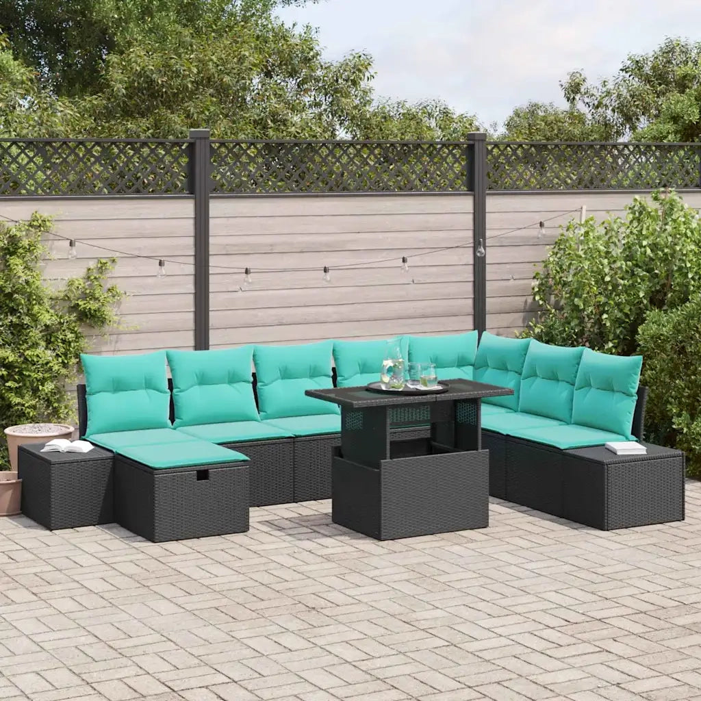 Set Divano da Giardino 9 pz Nero polyrattan 3361235