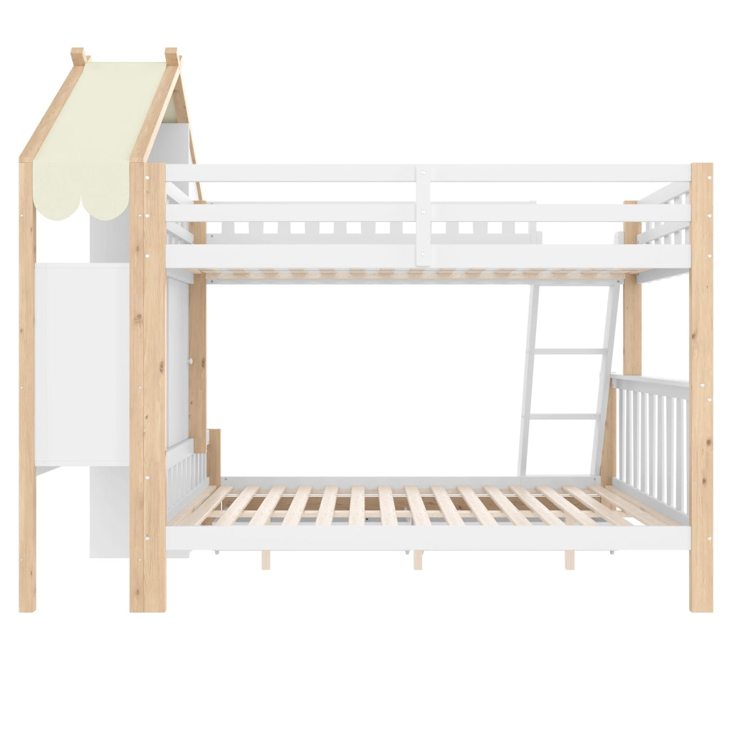 Letto a castello 90 × 200 cm e 140 × 200 cm 3 posti; mensole e 2 cassetti; senza materasso; bianco naturale