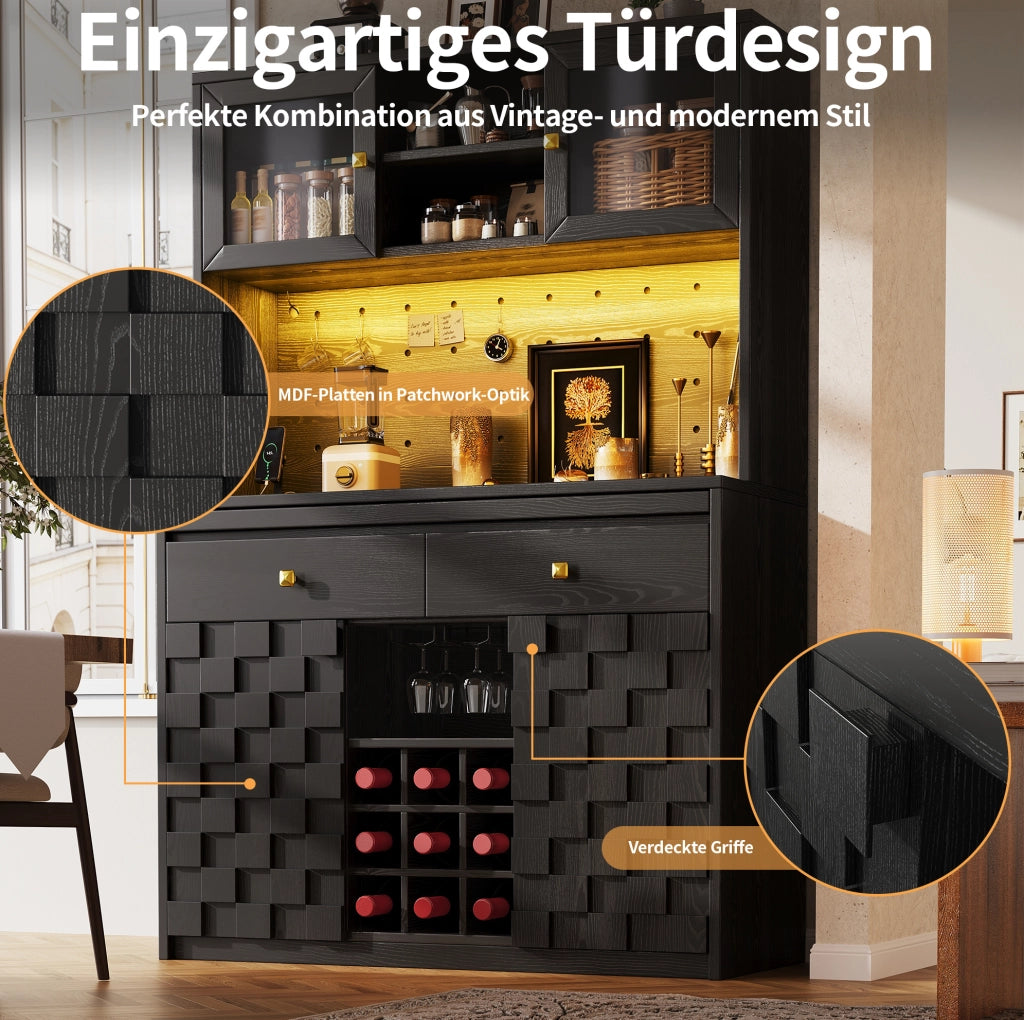 ARMADIO Alto da Cucina 120x40x178 cm MDF e Acrilico Nero con LED RGB e USB