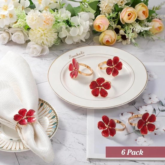 Set di 6 anelli per tovaglia in lega di zinco, decorazione per tavola, anelli per tovaglia per matrimonio, festa di Natale, tavola da pranzo, hotel - Rosso