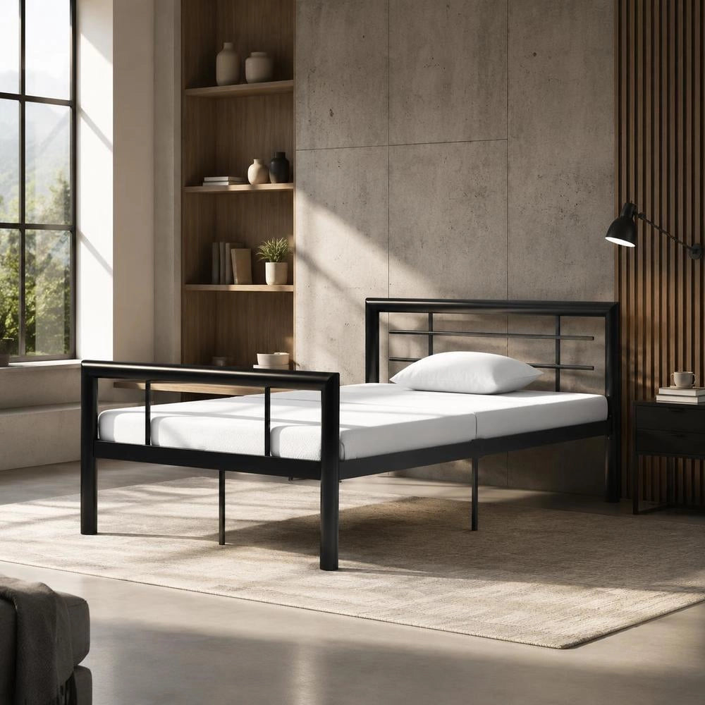Bed Frame Black And White Metal 90x200 Cm