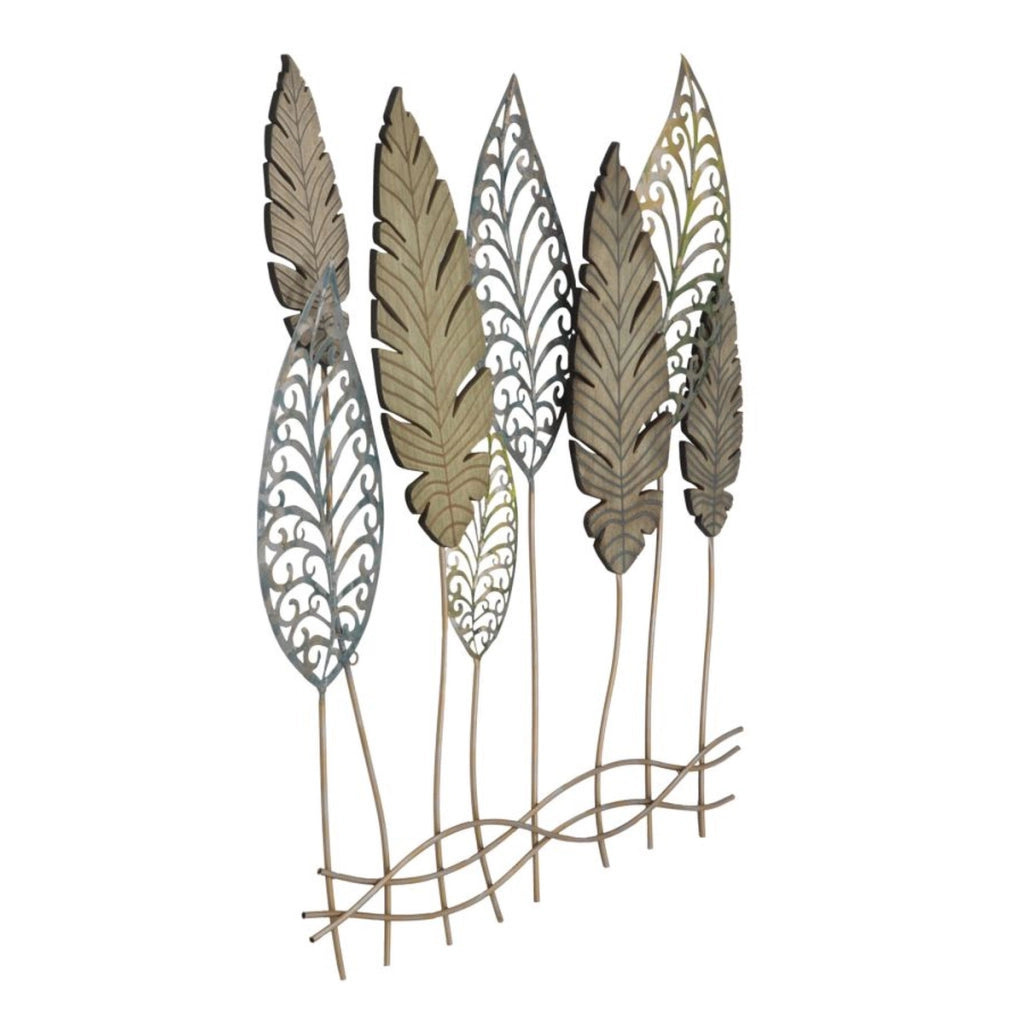 Decorazione in Metallo 3D Foglia 51, Oro, Metallo, 75x2,5x87 cm