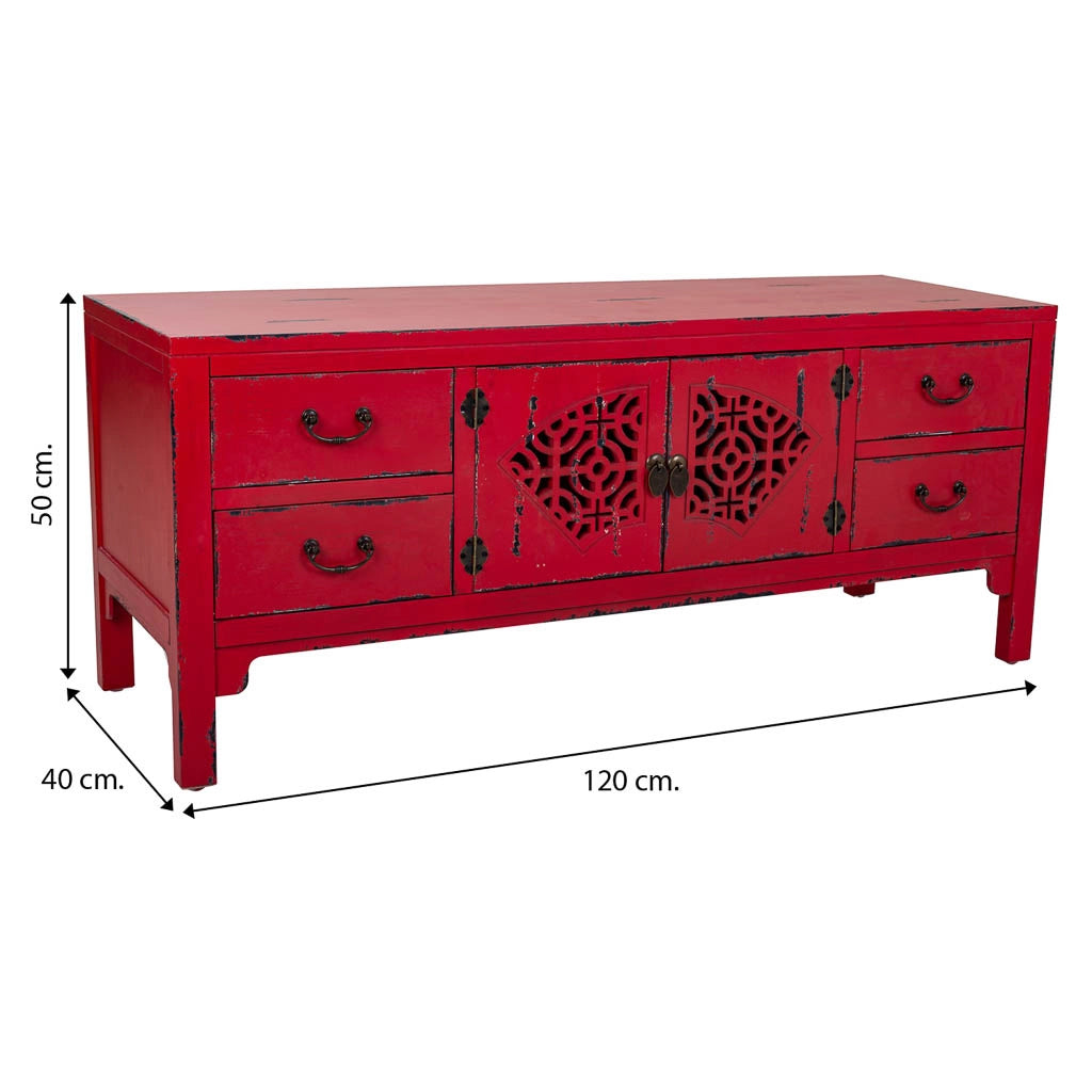Mobile base in legno rosso 120x40x50h