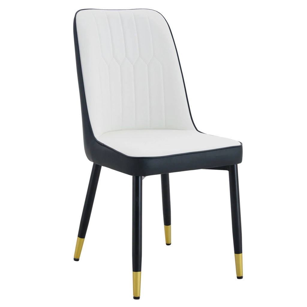 Set di 2 sedie da pranzo moderne in PU nero-bianco con gambe in metallo