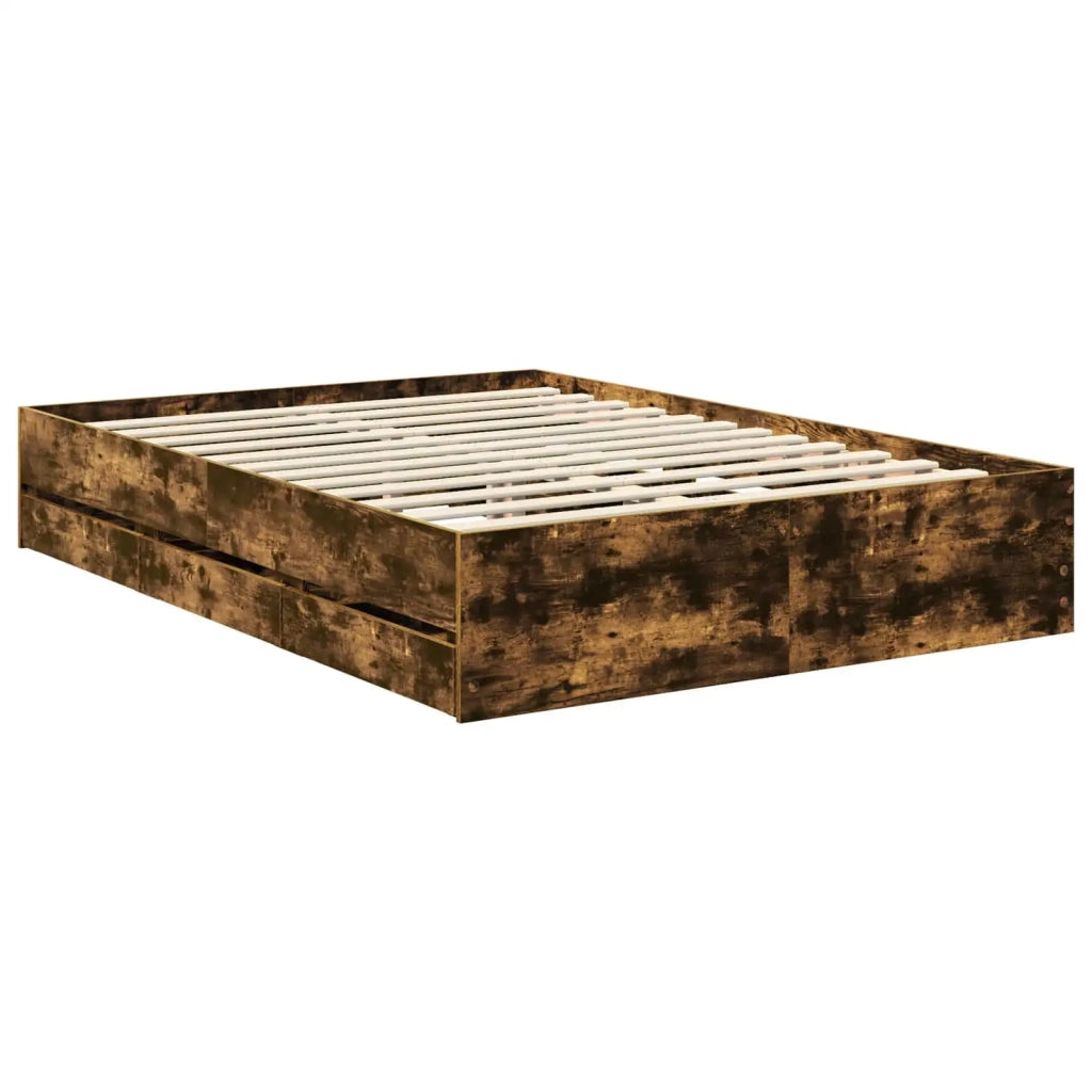 Struttura del letto con cassetto-Giroletto con contenitore-Rete del Letto Rovere fum¨¦ 135 x 190 cm 367609