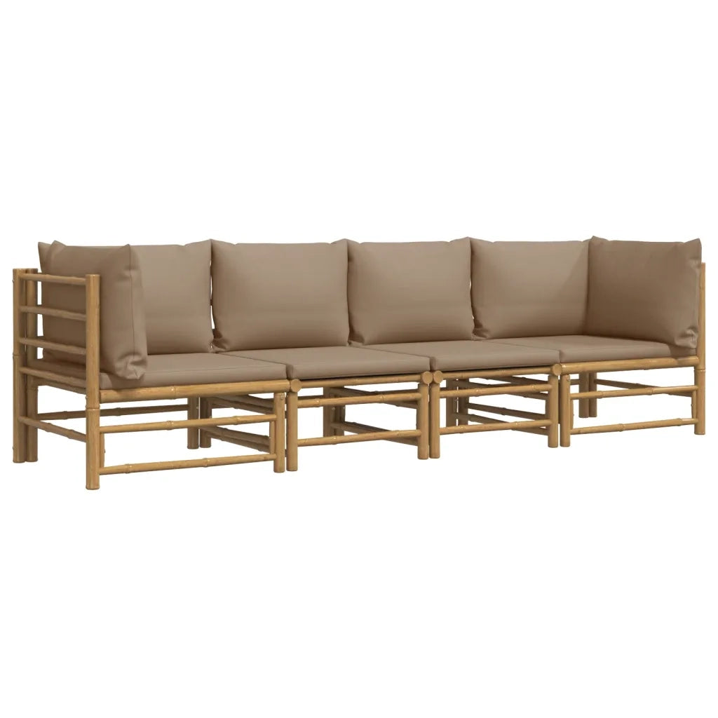 Set Salotto da Giardino 4pz con Cuscini Tortora Bambù 3155120