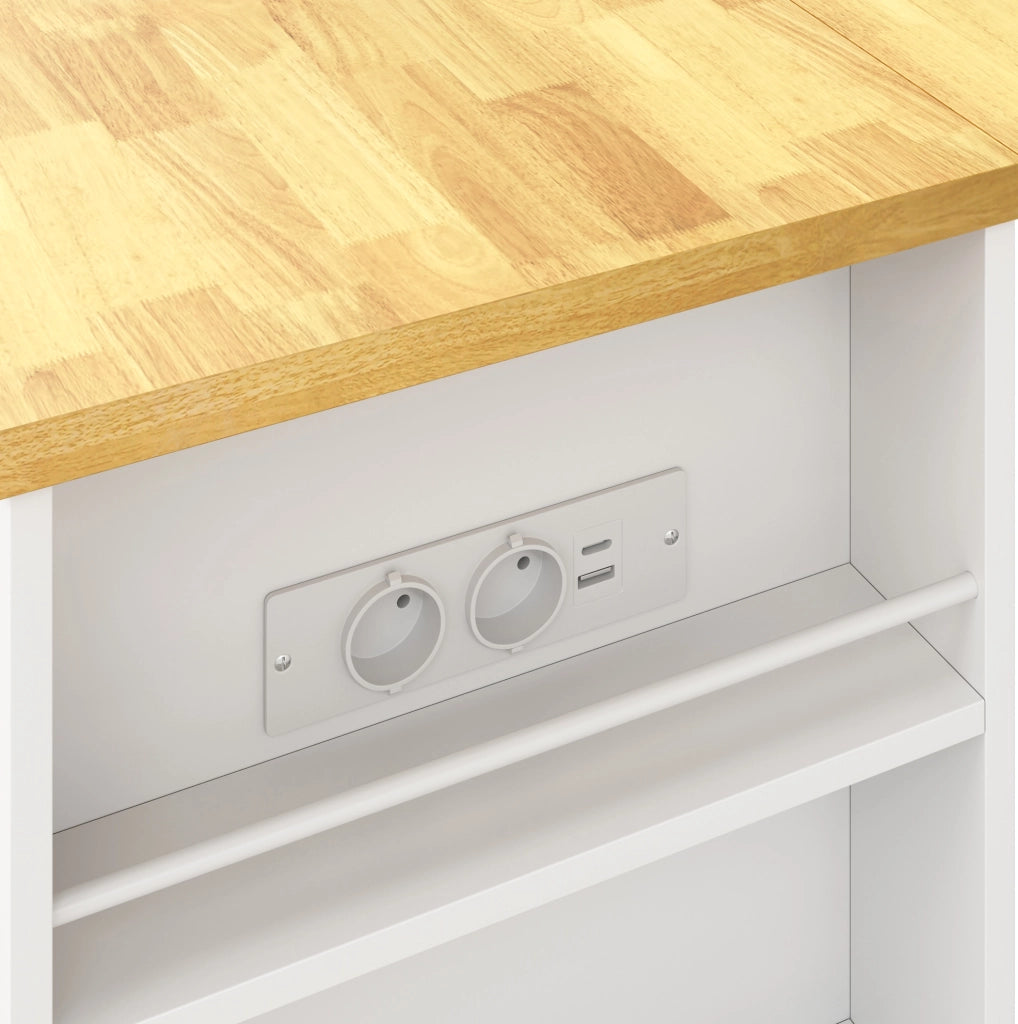Isola da cucina mobile in MDF con ripiano pieghevole, 130×50(80)×87 cm, con ruote e prese integrate