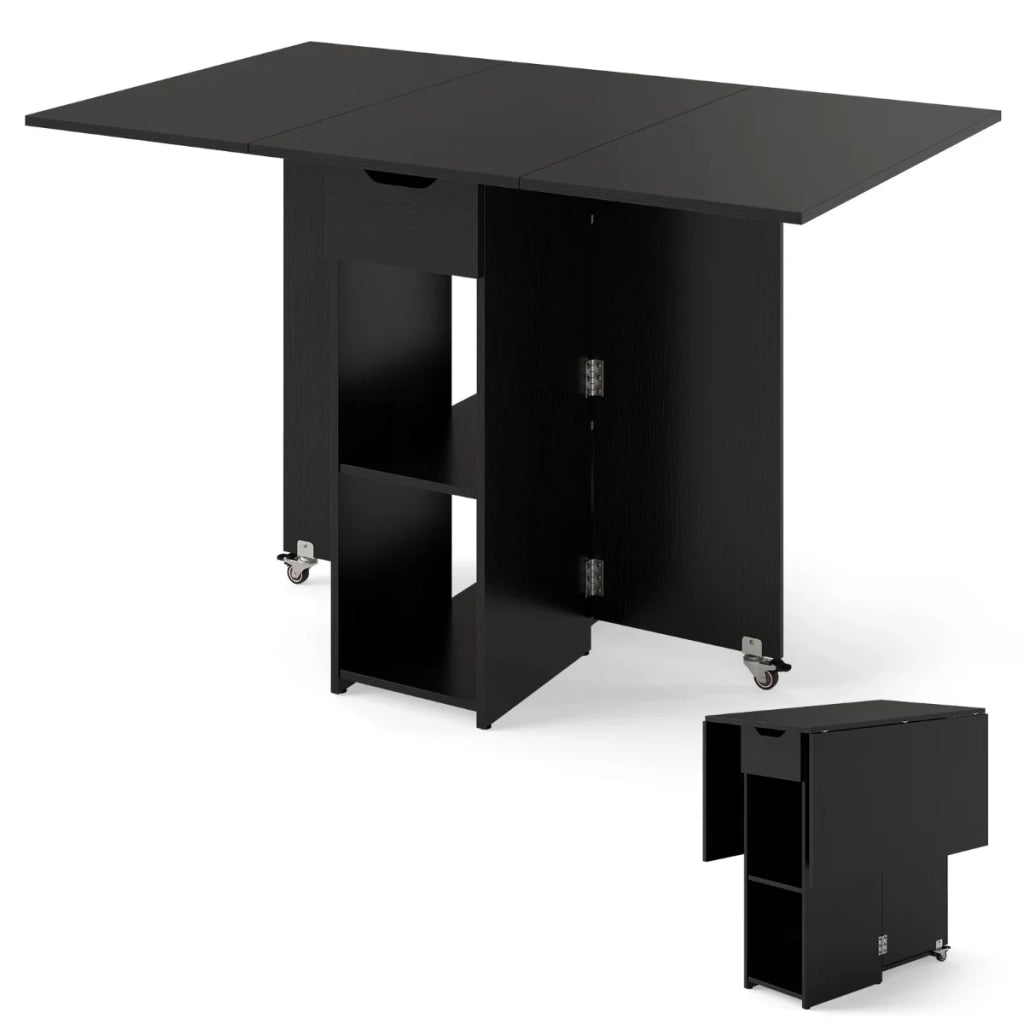 Tavolo da cucina pieghevole 120 x 72 x 75 cm allungabile con cassetti e 2 ripiani design in legno nero 20_0021105