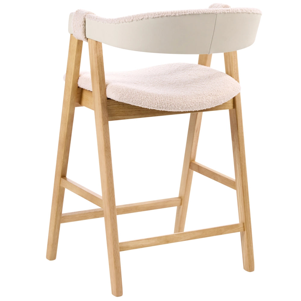 Sedie da bar in tessuto bouclé di poliestere marrone chiaro e beige con gambe in legno di gomma stile retrò tradizionale