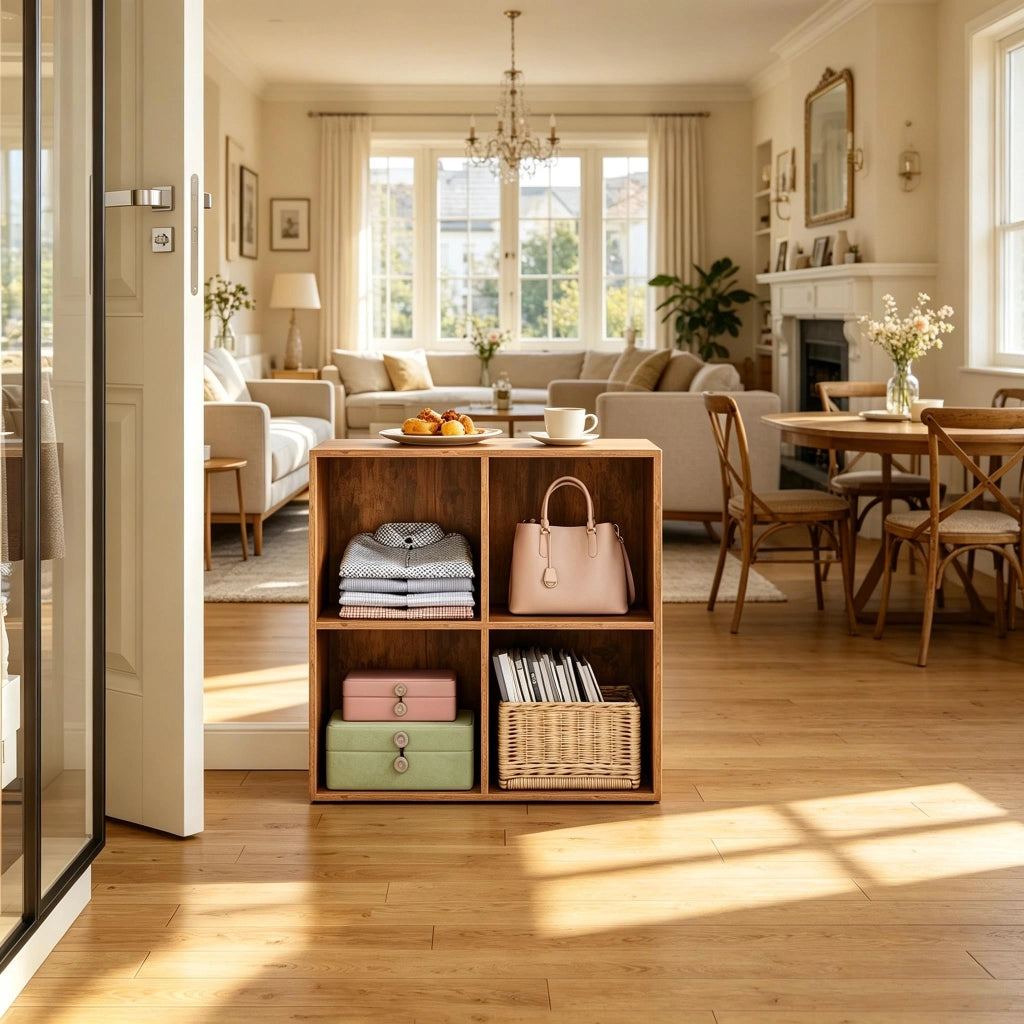 Libreria con 4 nicchie aperte e protezione antiribaltamento, per soggiorno, marrone rustico, 59,6 × 29 × 59,8 cm