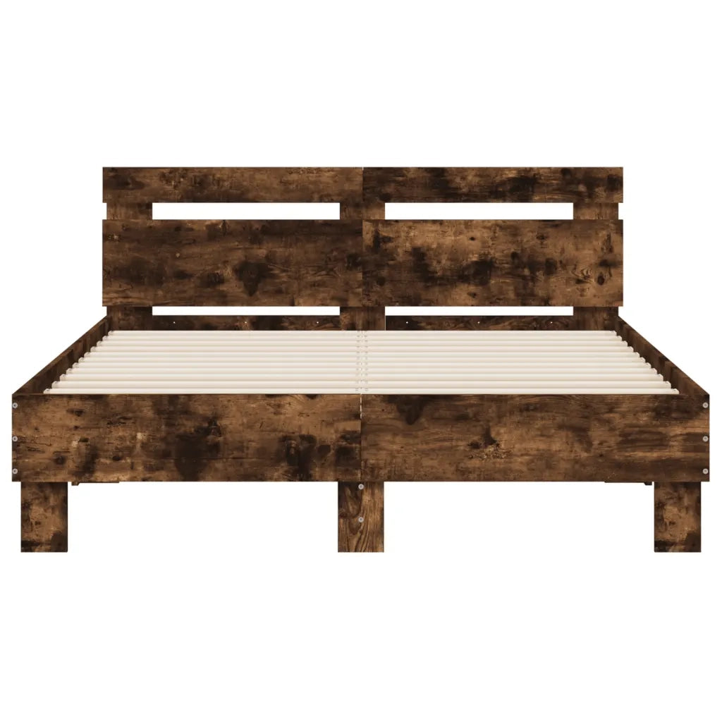 Letto matrimoniale | Letto per adulti | Giroletto con Testiera Rovere Fumo 135x190 cm Legno Multistrato