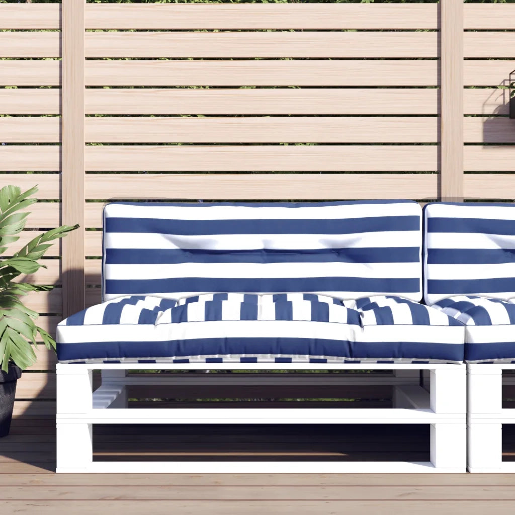 Cuscini per Pallet 2 pz Strisce Blu e Bianche in Tessuto 360748
