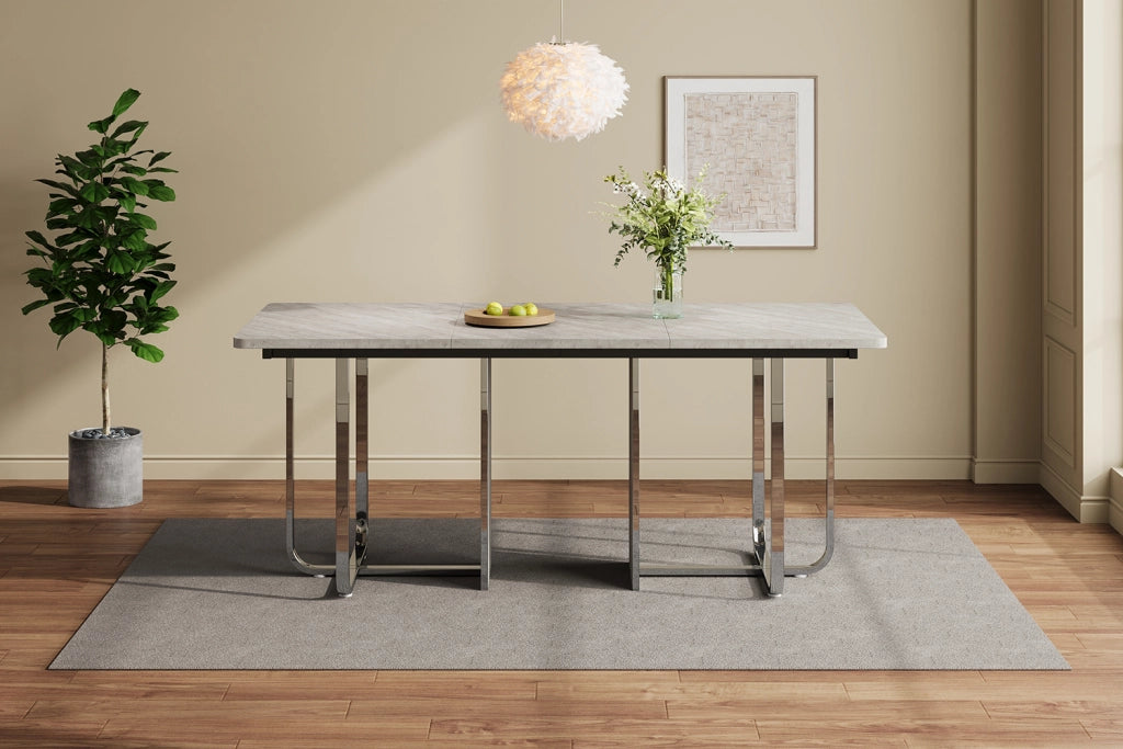 Tavolo da pranzo con gambe in metallo in MDF e metallo grigio