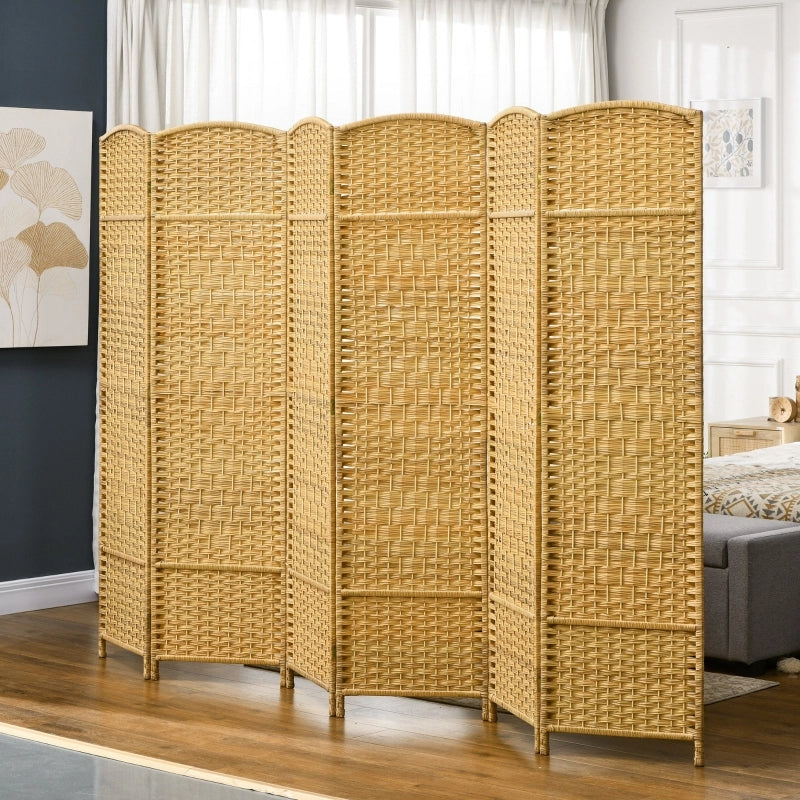 Divisorio a 6 pannelli pieghevole con telaio in legno di pino color legno naturale per casa e ufficio