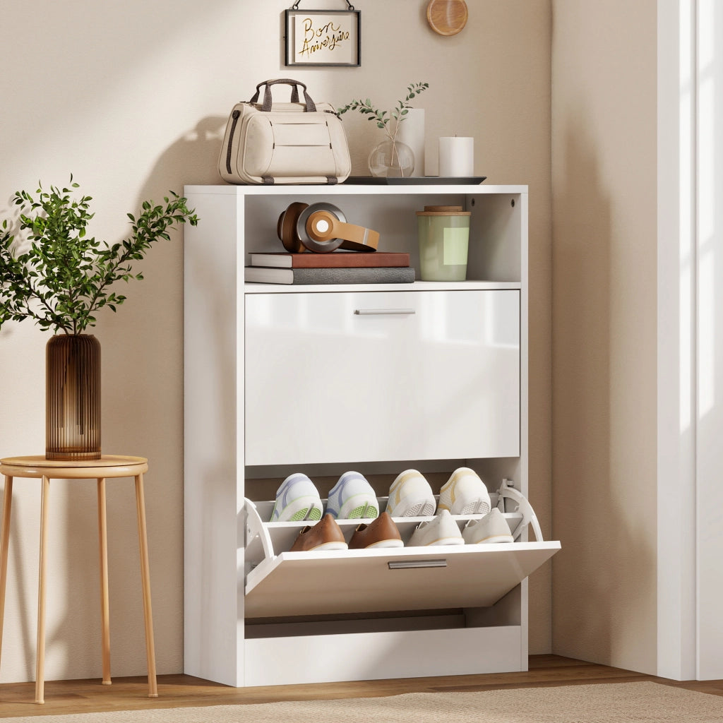 Scarpiera 8 paia ¨C zephmum ¨C 2 cassetti, ripiani regolabili, bianco
