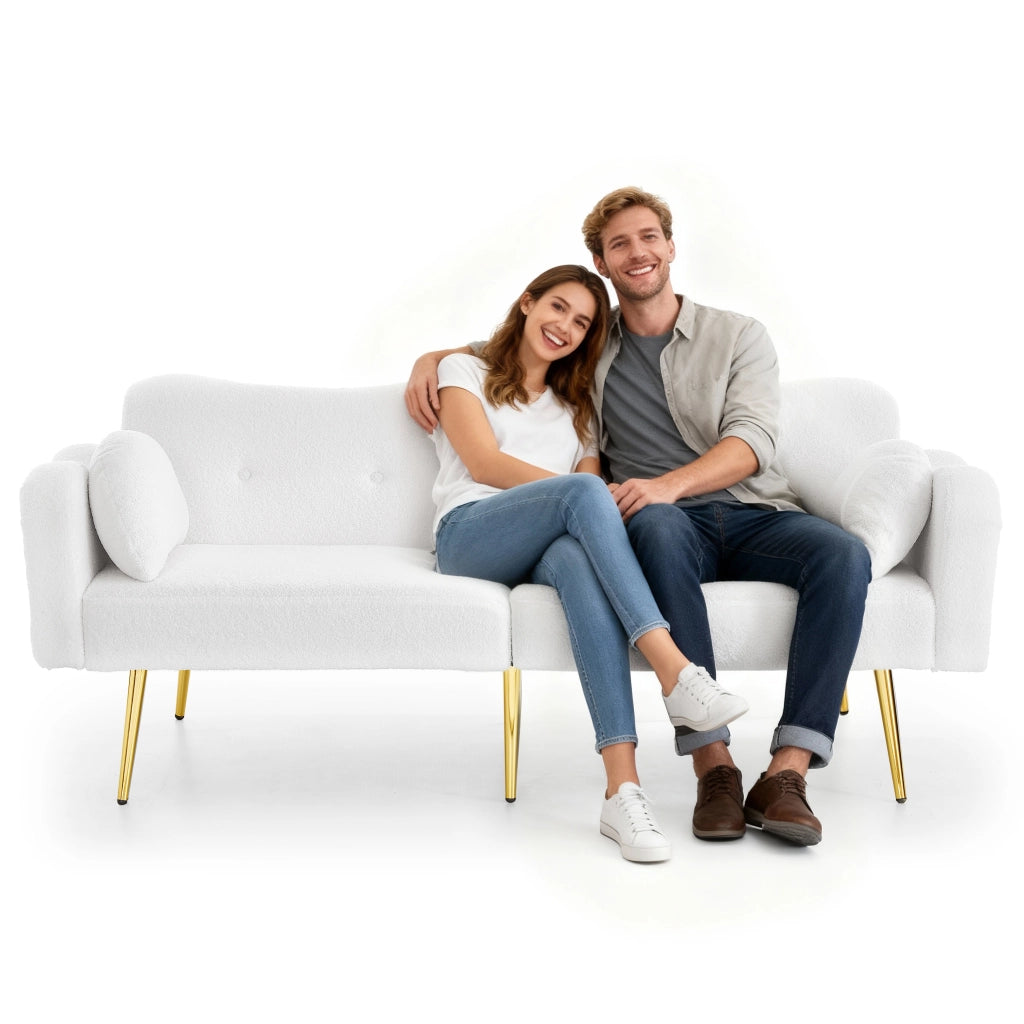 Divano letto 2 posti - Zephmum- Schienale regolabile, gambe dorate, multifunzionale