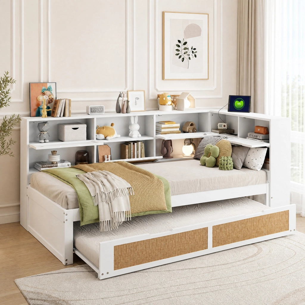 LETTO Multifunzionale 90x200 cm con letto estraibile, legno, bianco