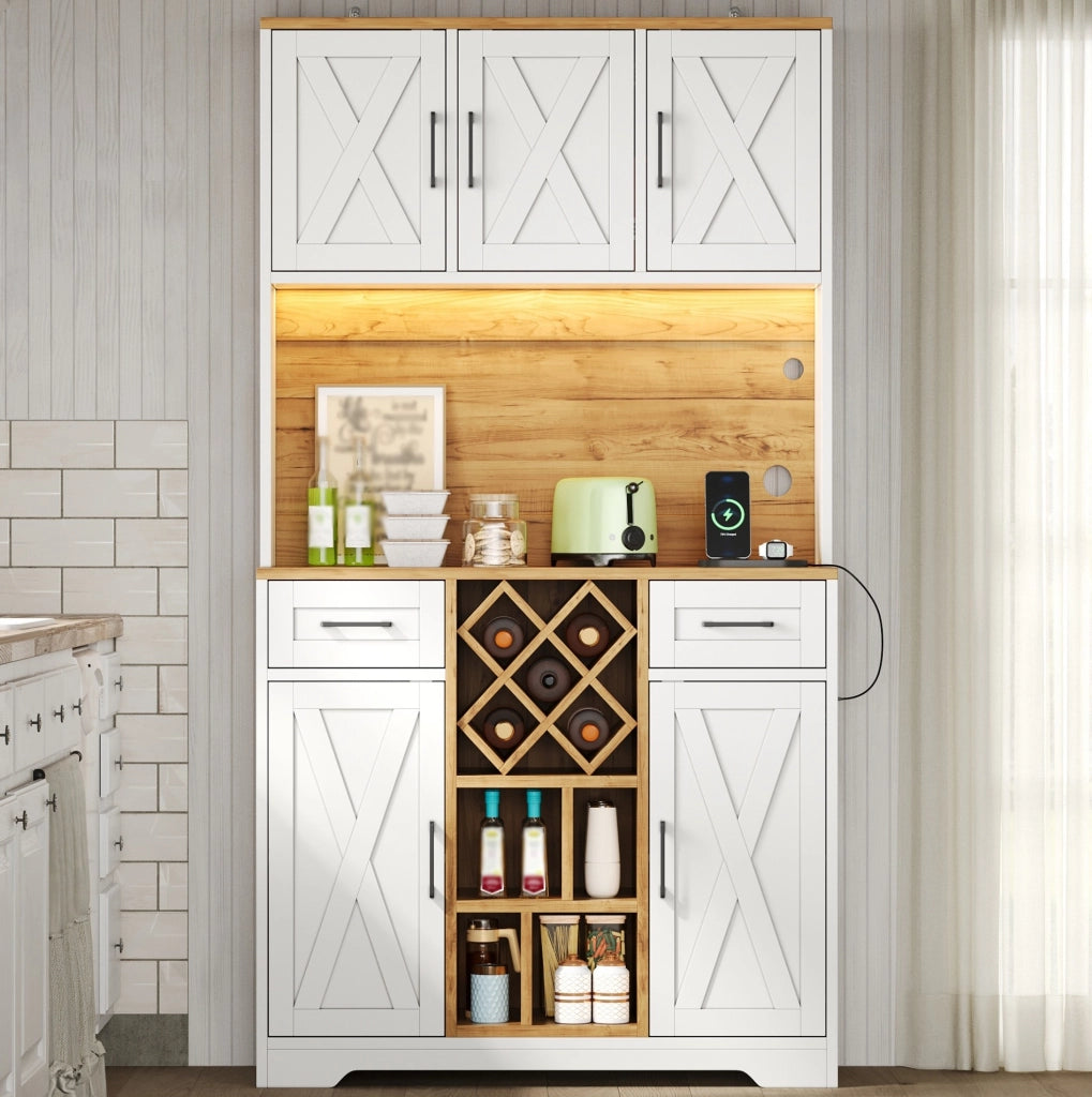 Mobile alto da cucina con LED RGB, portabottiglie e prese integrate