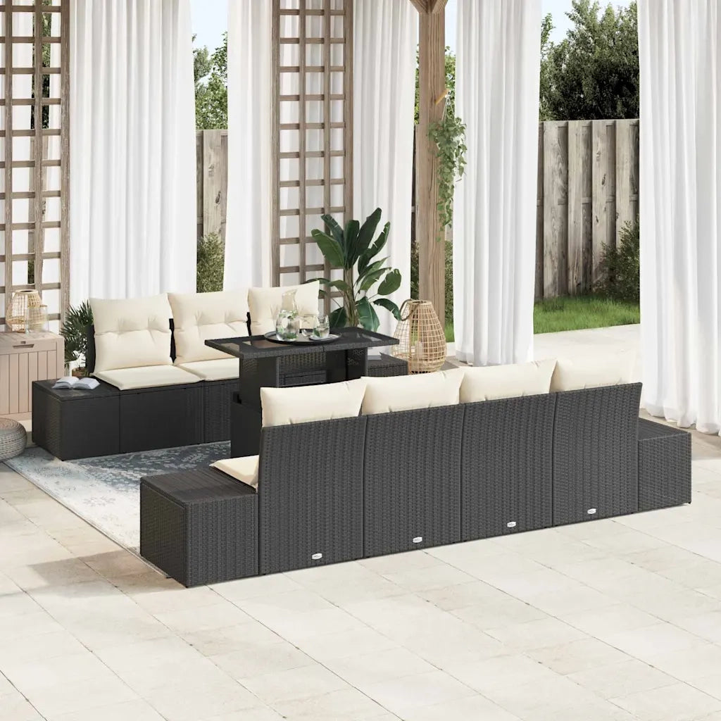 Set di divani con cuscino 8 pcs Nero e Crema polyrattan