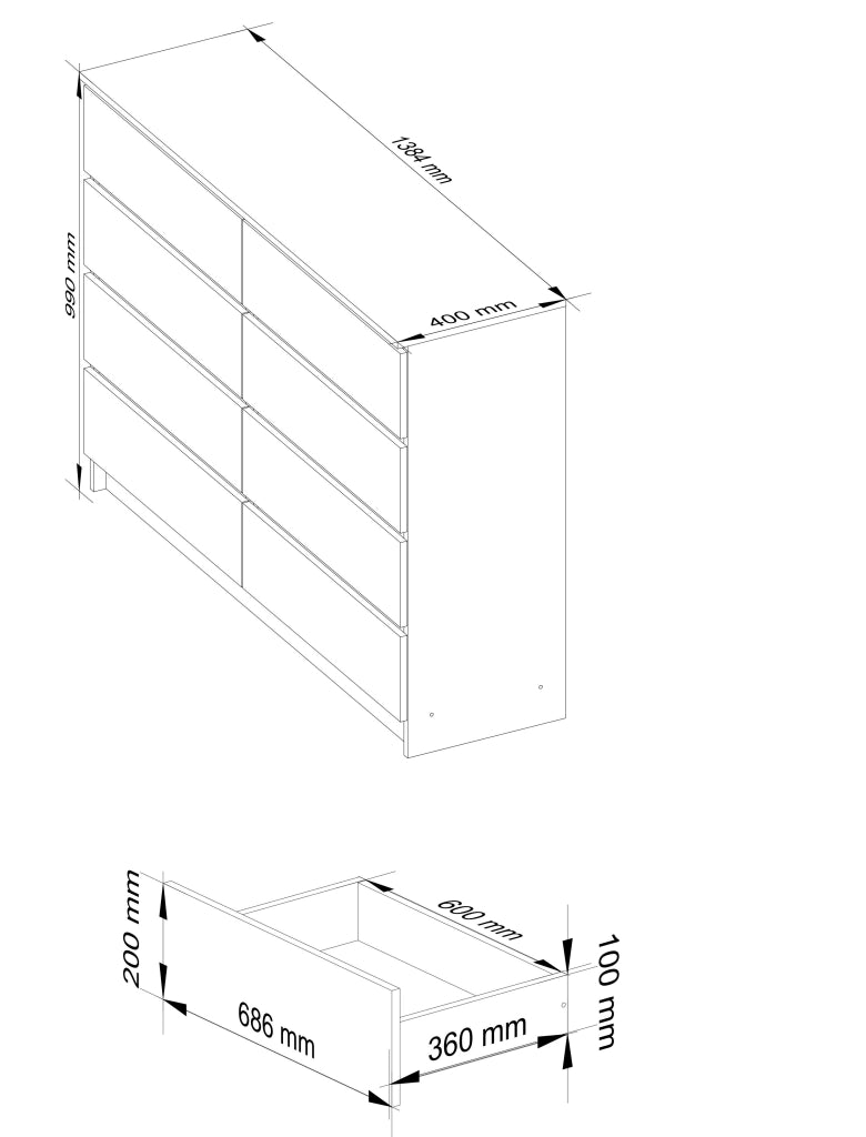 Cassettiera AKORD K140 Quercia Artisan 138 cm 8 cassetti inserto frontale Grigio Grafite 138x40x99 cm