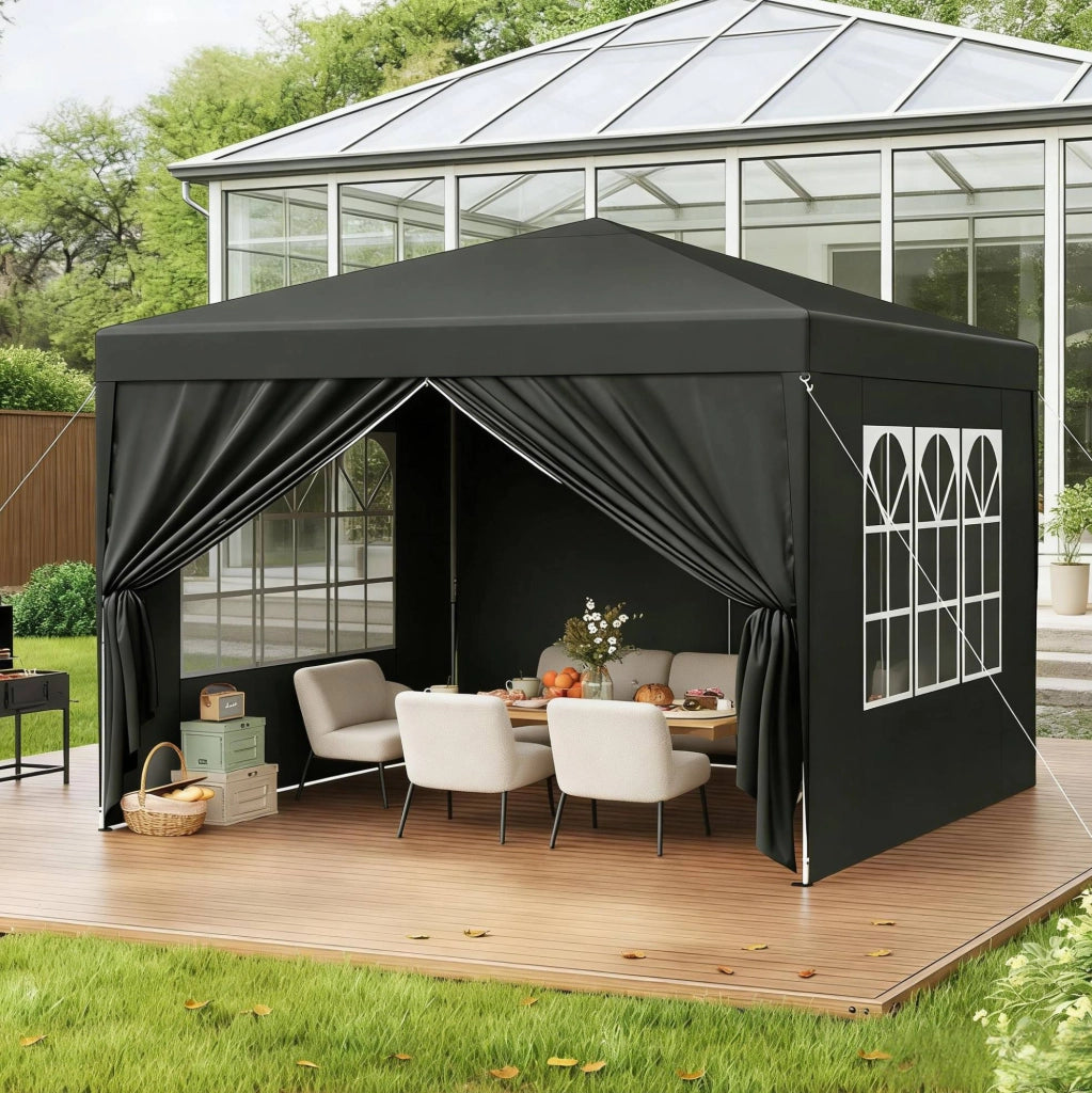 Gazebo pieghevole 3x3 m grigio con pareti laterali