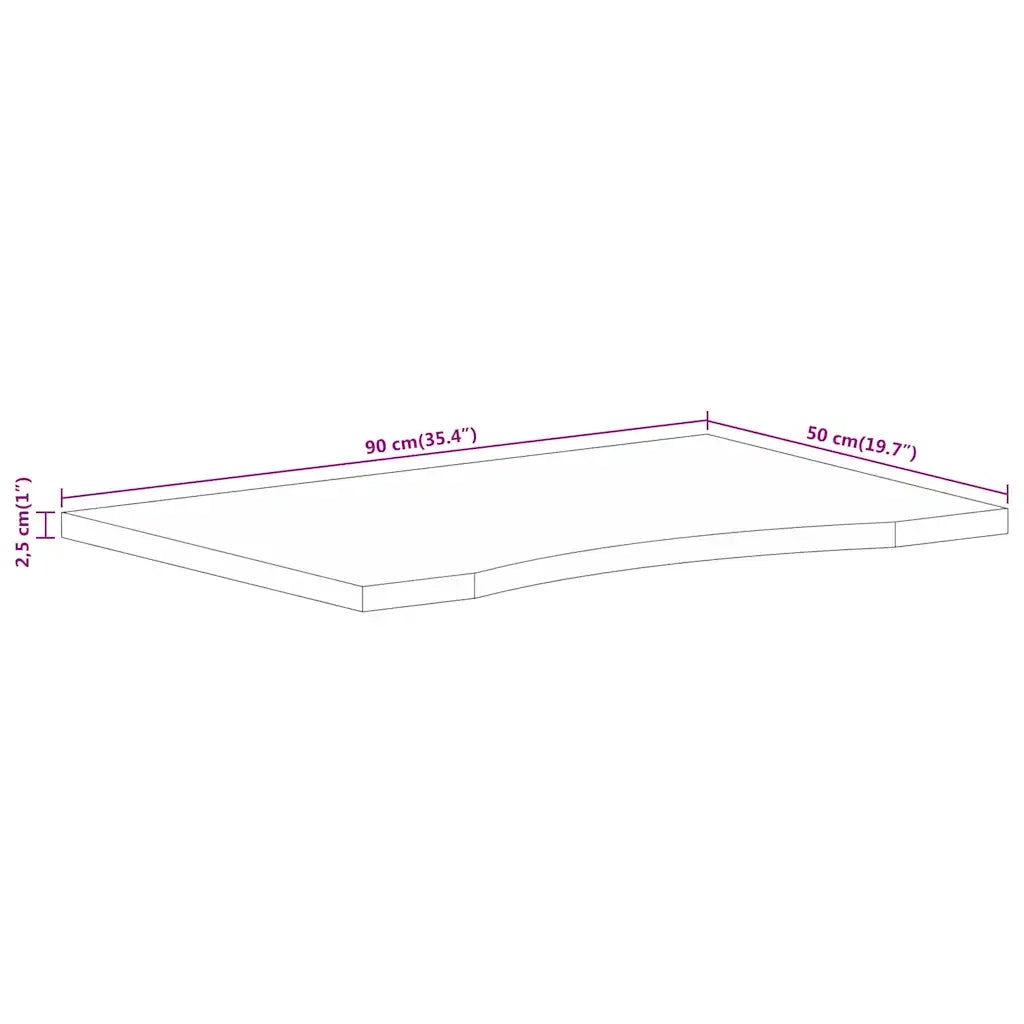 Piano Scrivania con Curva 90x50x2,5 cm Massello Grezzo di Mango 370193