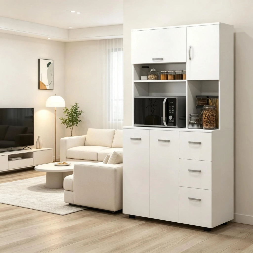 Armadio da cucina alto con cassetto, ampio mobile contenitore a colonna con molteplici spazi di archiviazione (solo armadio alto)