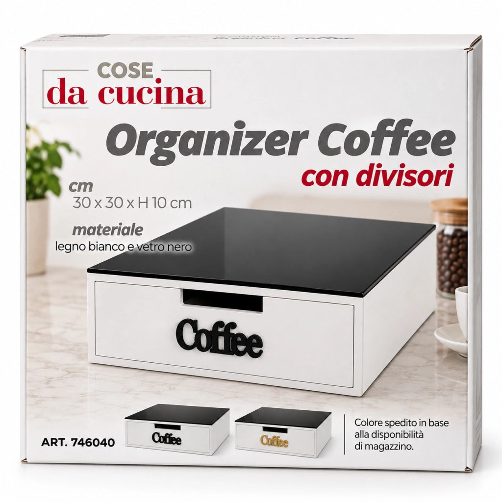 ORGANIZER CAFFE CAPSULE CIALDE CASSETTO DIVISORI TOP VETRO NERO 30X30 H10 746040