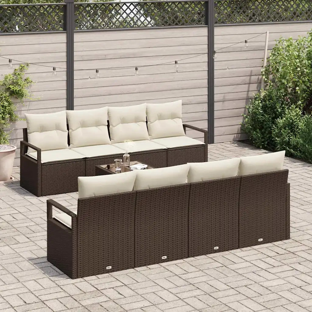Set Divano da Giardino 9 pcs Marrone e Crema polyrattan