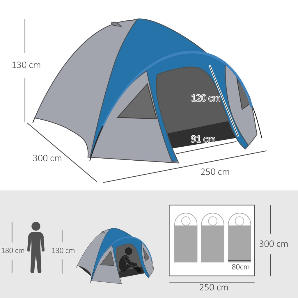 Tenda da campeggio per 3 persone 4 stagioni robusta e facile da montare con borsa 3,00 x 2,50 x 1,30m blu e grigio