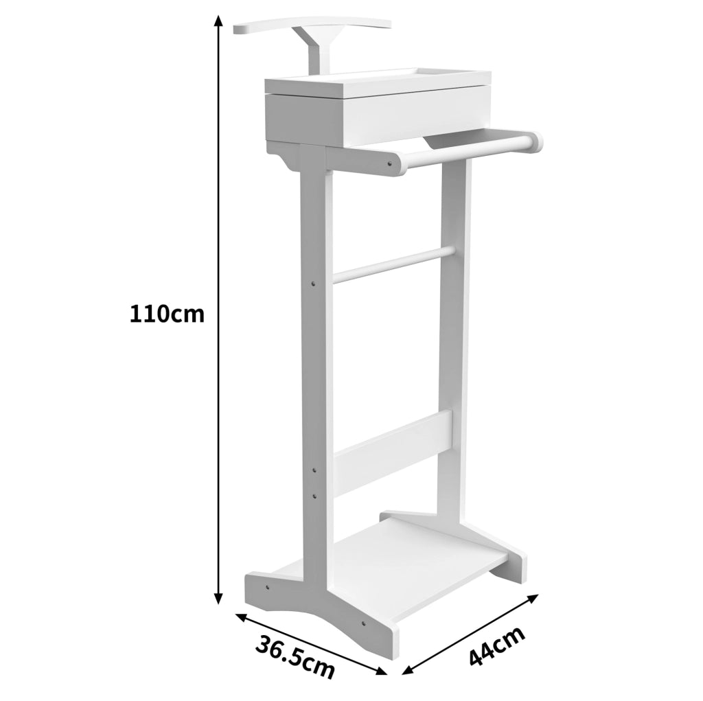 Appendiabiti portatile bianco con organizer e cassetto in MDF e legno massello
