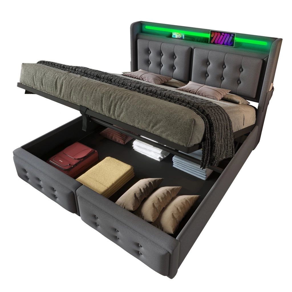 Letto matrimoniale 140x200 contenitore grigio con materasso