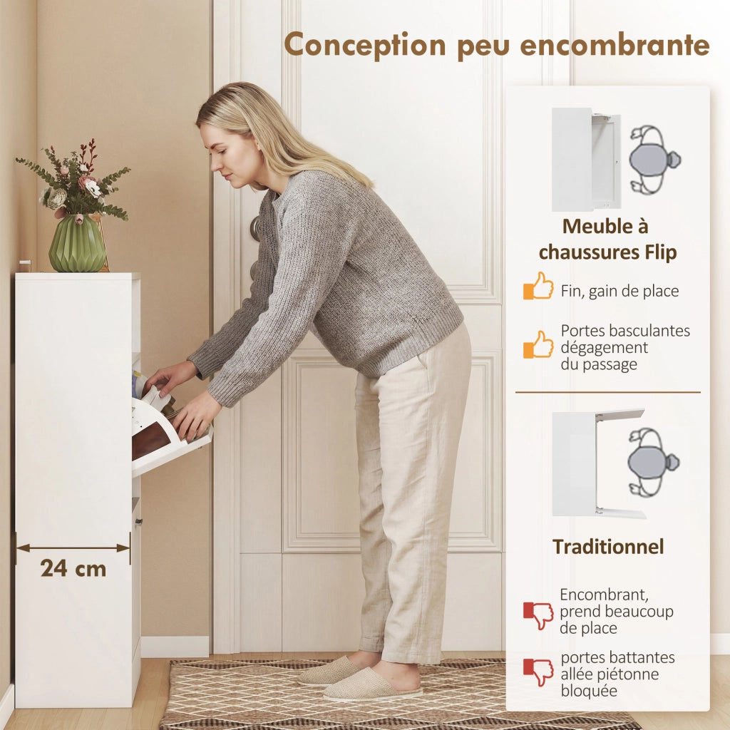 Scarpiera 8 paia ¨C zephmum ¨C 2 cassetti, ripiani regolabili, bianco