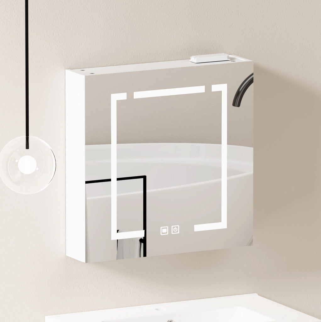 Armadio Specchio LED da 60 cm con Illuminazione Integrata e Ripiani, per Bagno, Soggiorno e Camera