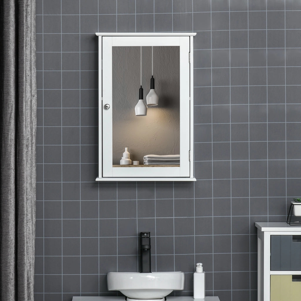 Mobiletto Bagno Pensile con Specchio e Anta Magnetica ¨C zephmum ¨C Bianco 41x14x60cm