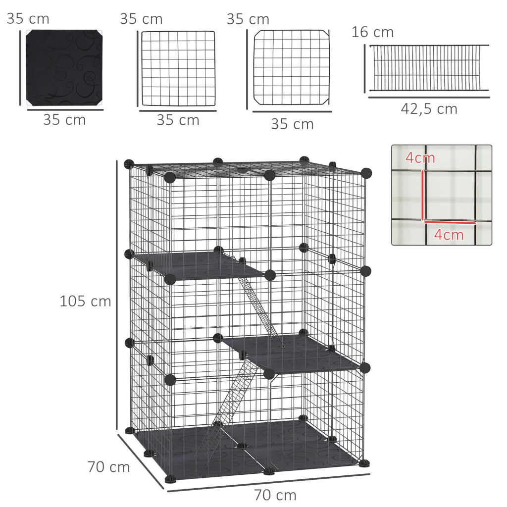 Gabbia per conigli 3 livelli modulabile ¨C zephmum ¨C nero, metallo, 70x70x105