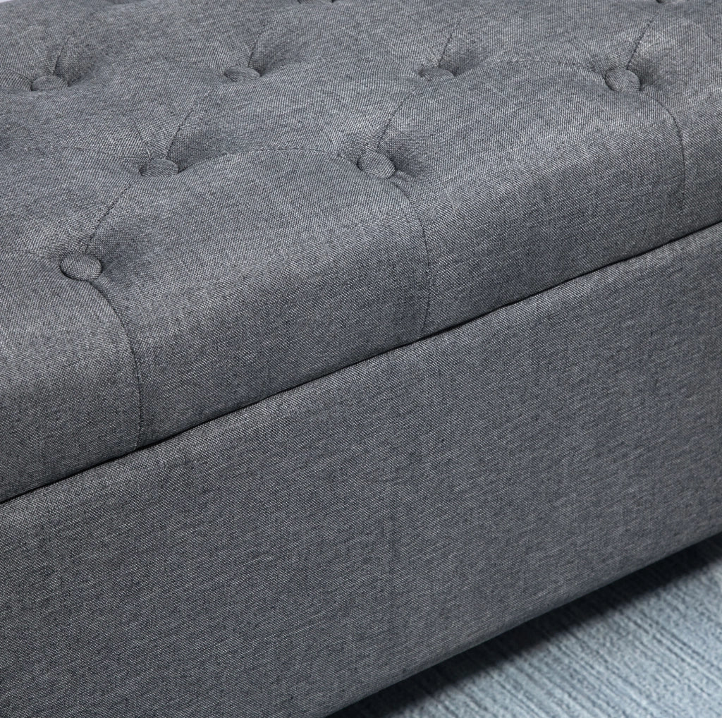Panca contenitore imbottita 100x40x44 cm in poliestere lino e legno di gomma grigio scuro