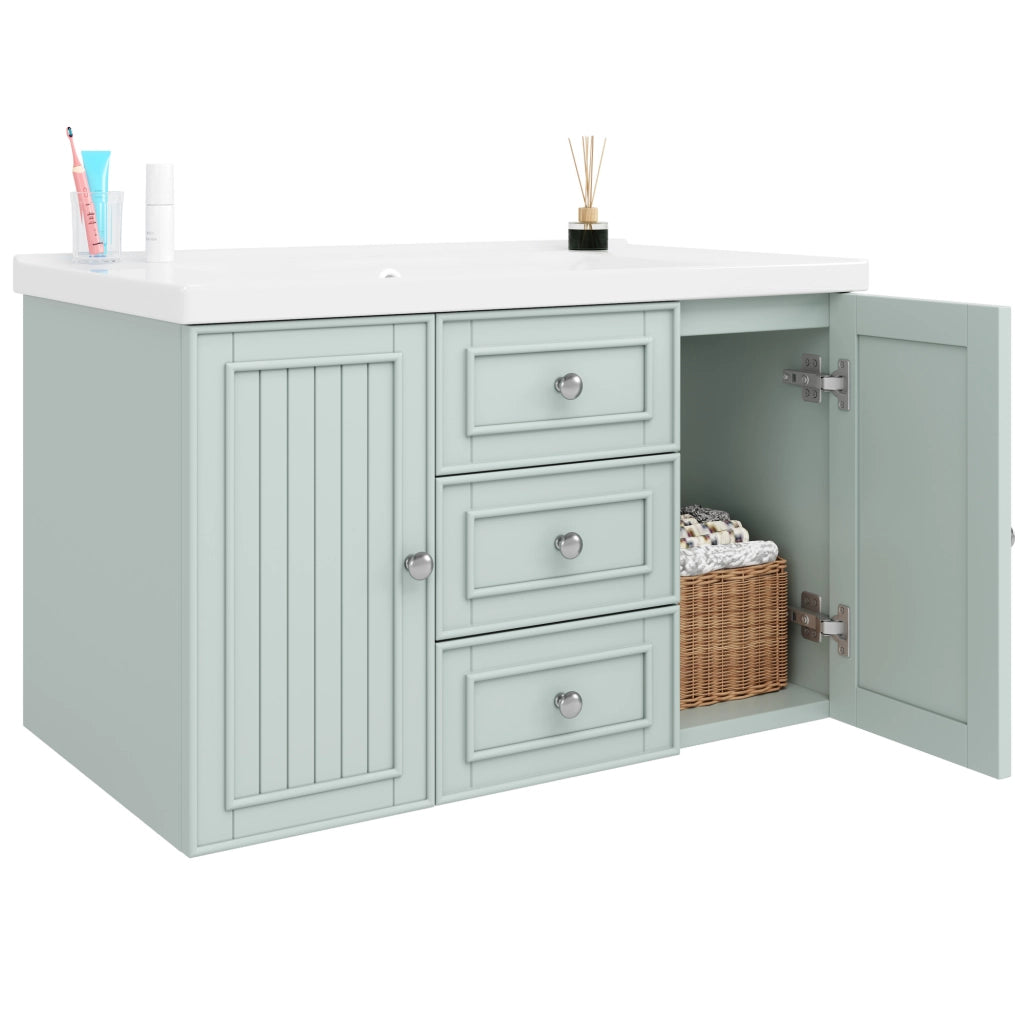 Mobile sottolavabo sospeso 78,5x46x46,8 cm verde in MDF con lavabo e 3 cassetti