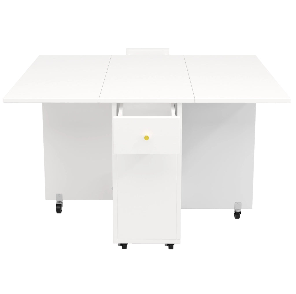Tavolo da pranzo pieghevole 120x75x75 cm in MDF bianco con 2 cassetti