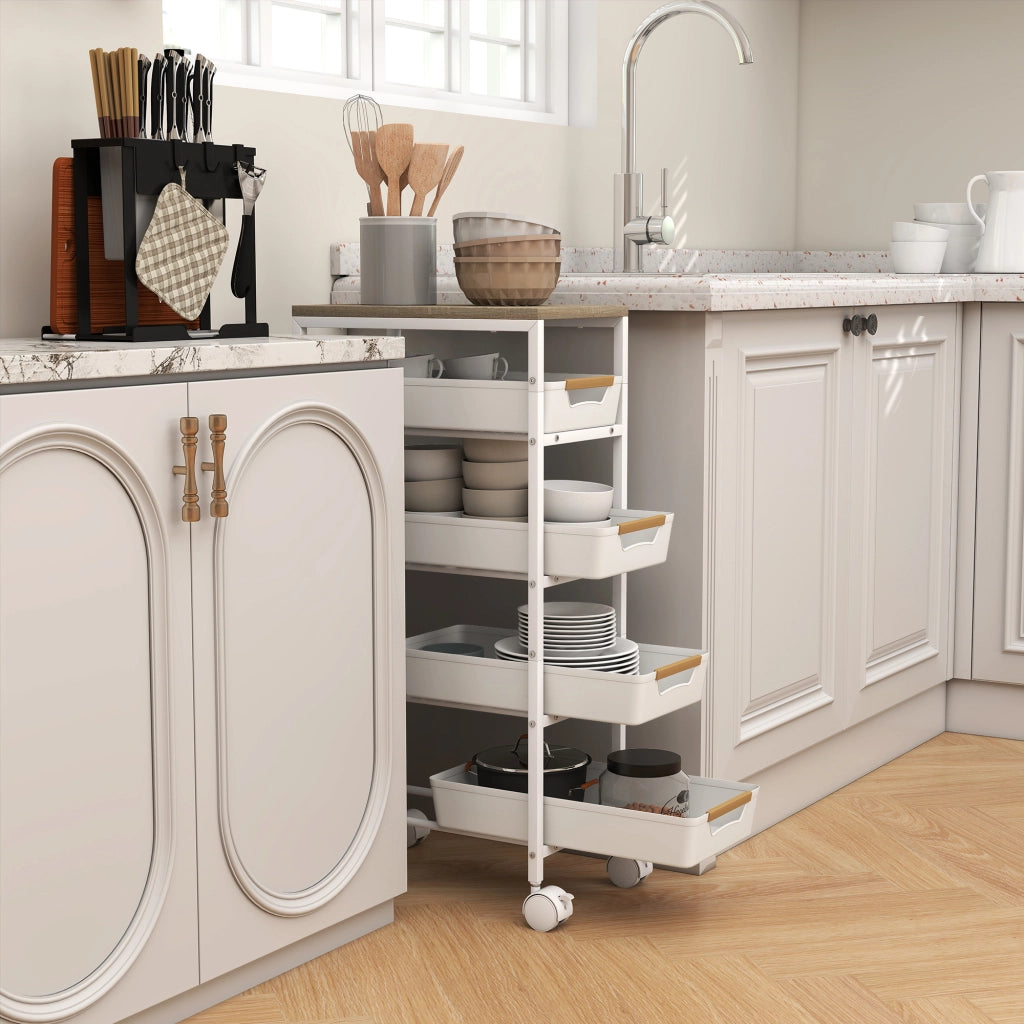 Carrello a rotelle con cassetti e ripiani ¨C Minimal ¨C Bianco