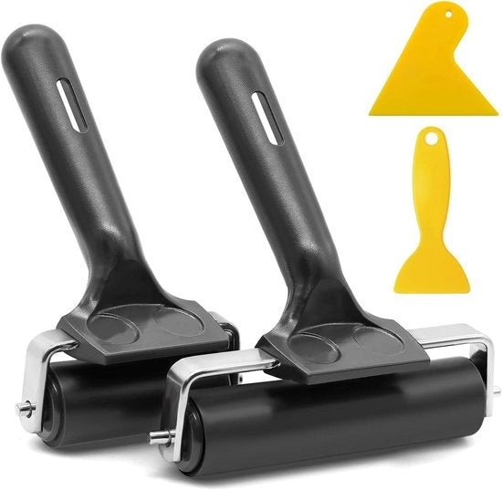 Set di 2 Roller in Gomma - Roller per Linoleum e Blocco - Gomma Dura - con 2 Lame Scrape