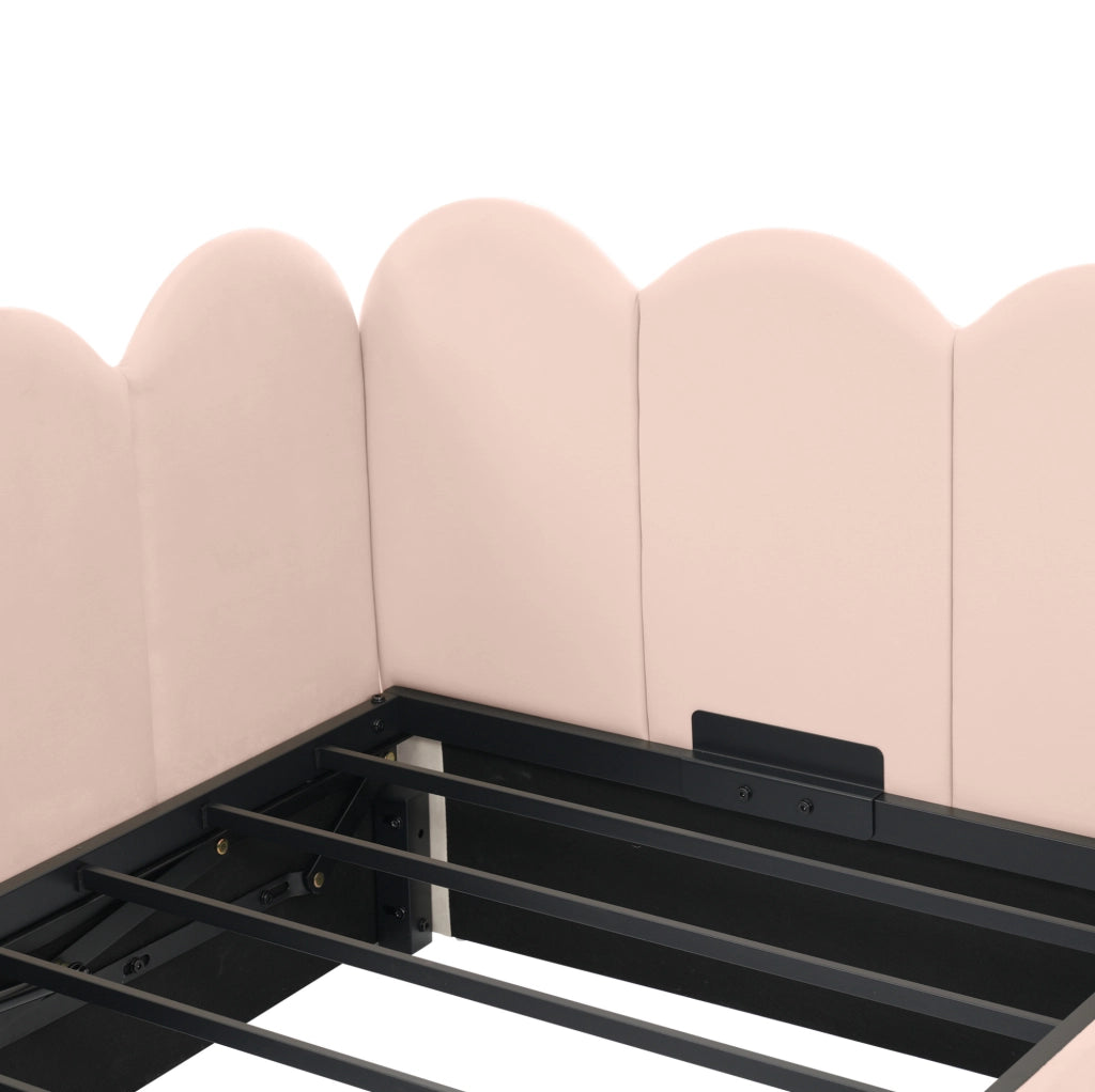 Letto singolo imbottito rosa 90x200 cm con contenitore idraulico