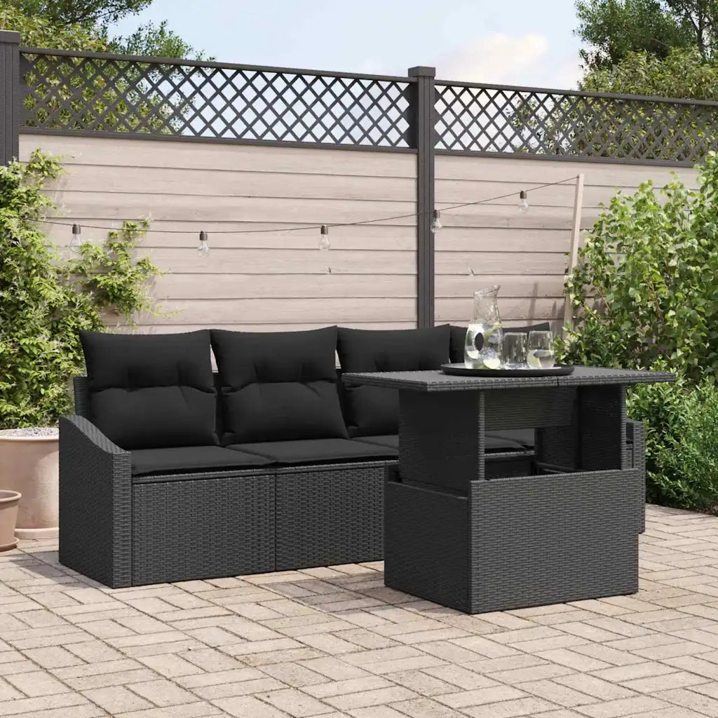 Set Divano da Giardino con cuscino 5 pcs Nero polyrattan 3348909