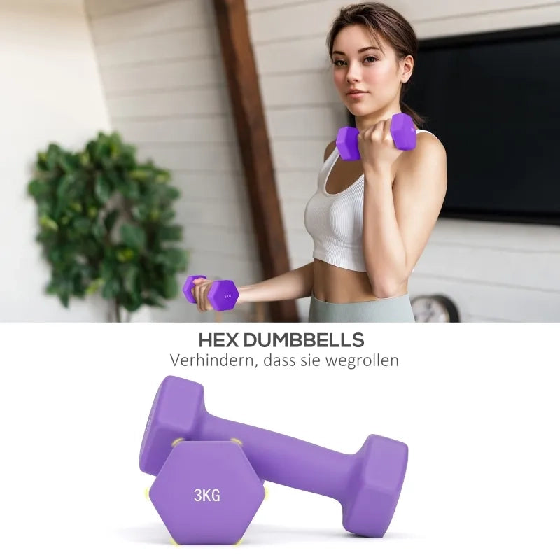 Set Manubri con Supporto, 6 Pezzi per Fitness: 2x1kg, 2x2kg, 2x3kg