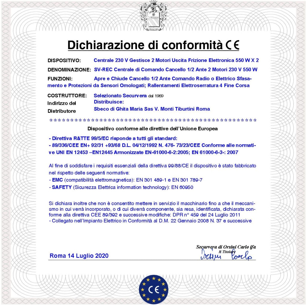 CENTRALE ELETTRONICA CANCELLO 2 ANTE 220 V 1 RADIOCOMANDO 2 COPPIE FOTOCELLULE 1 COPPIA PALINE TEMPI FORZA E FUNZIONE REGOLABILI FINE CORSA