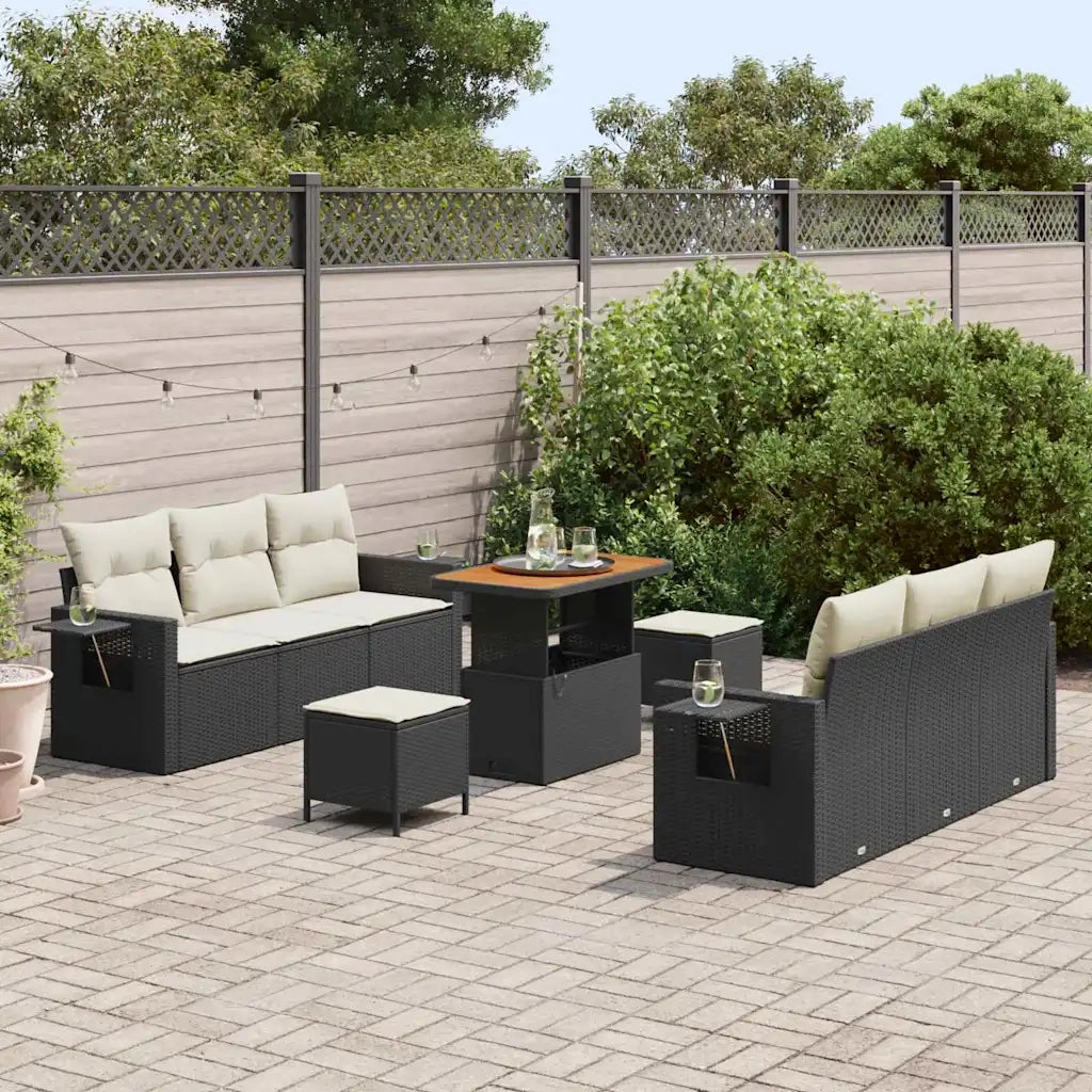 Set Divano da Giardino con cuscino 9 pcs Nero polyrattan 3361700